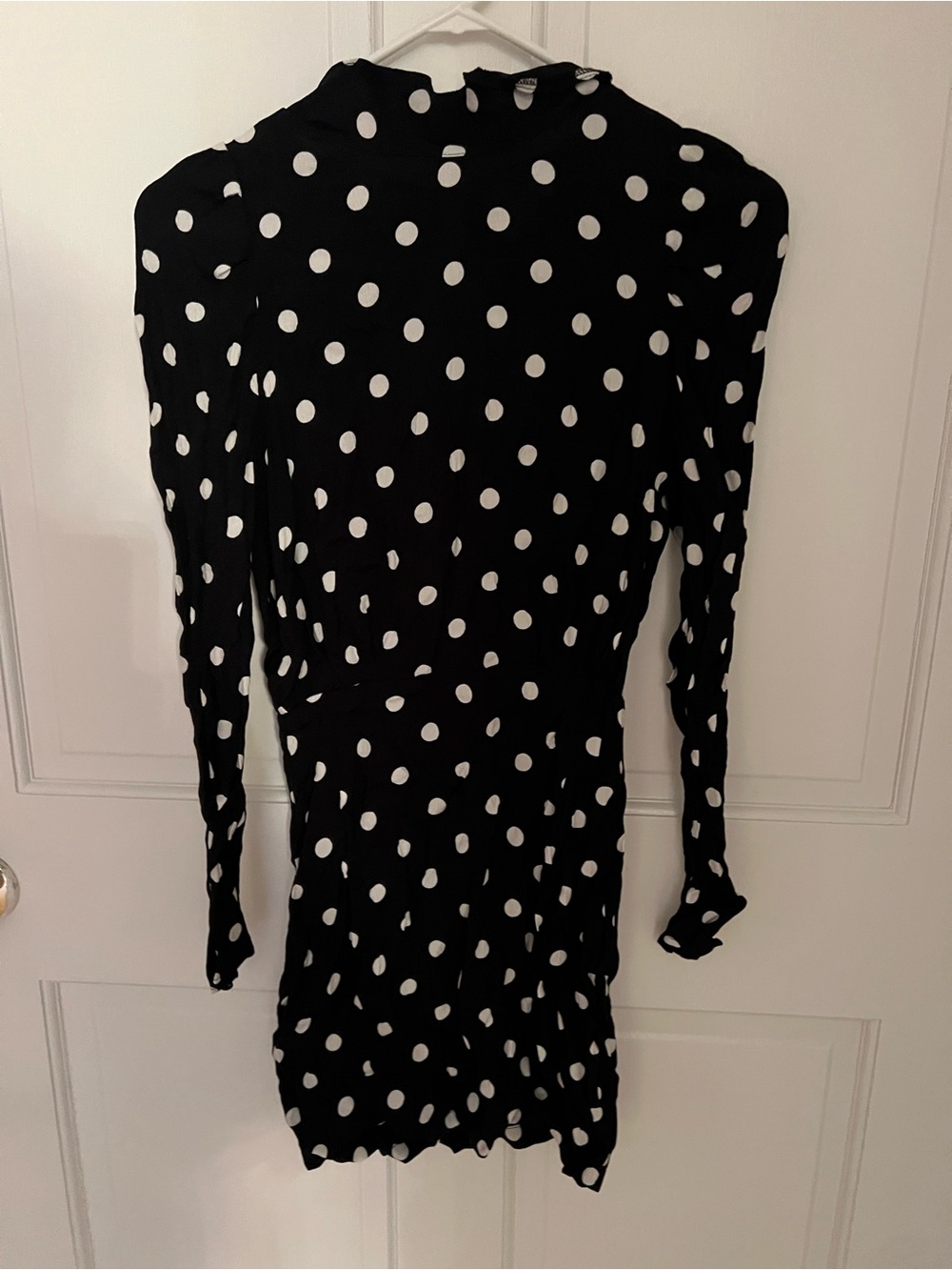 H&M polka dot long sleeve mini dress open back - BLACK/WHITE - SIZE 0